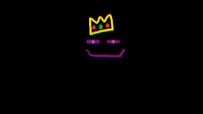 A screenshot from Ranboo's stream. The screen is black except for a crude MS Paint drawing of a face. The face has Ranboo's crown on top but creepy puprle eyes reminiscent of an enderman. The smile is also purple and blocky.